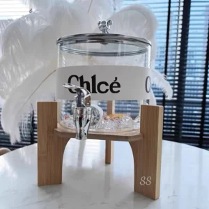 Bình thủy tinh có vòi kèm đế gỗ để bàn